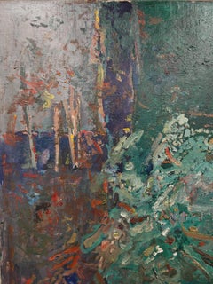 Óleo expresionista sobre lienzo "La mesa" de Marko Čelebonović, Yugoslavia