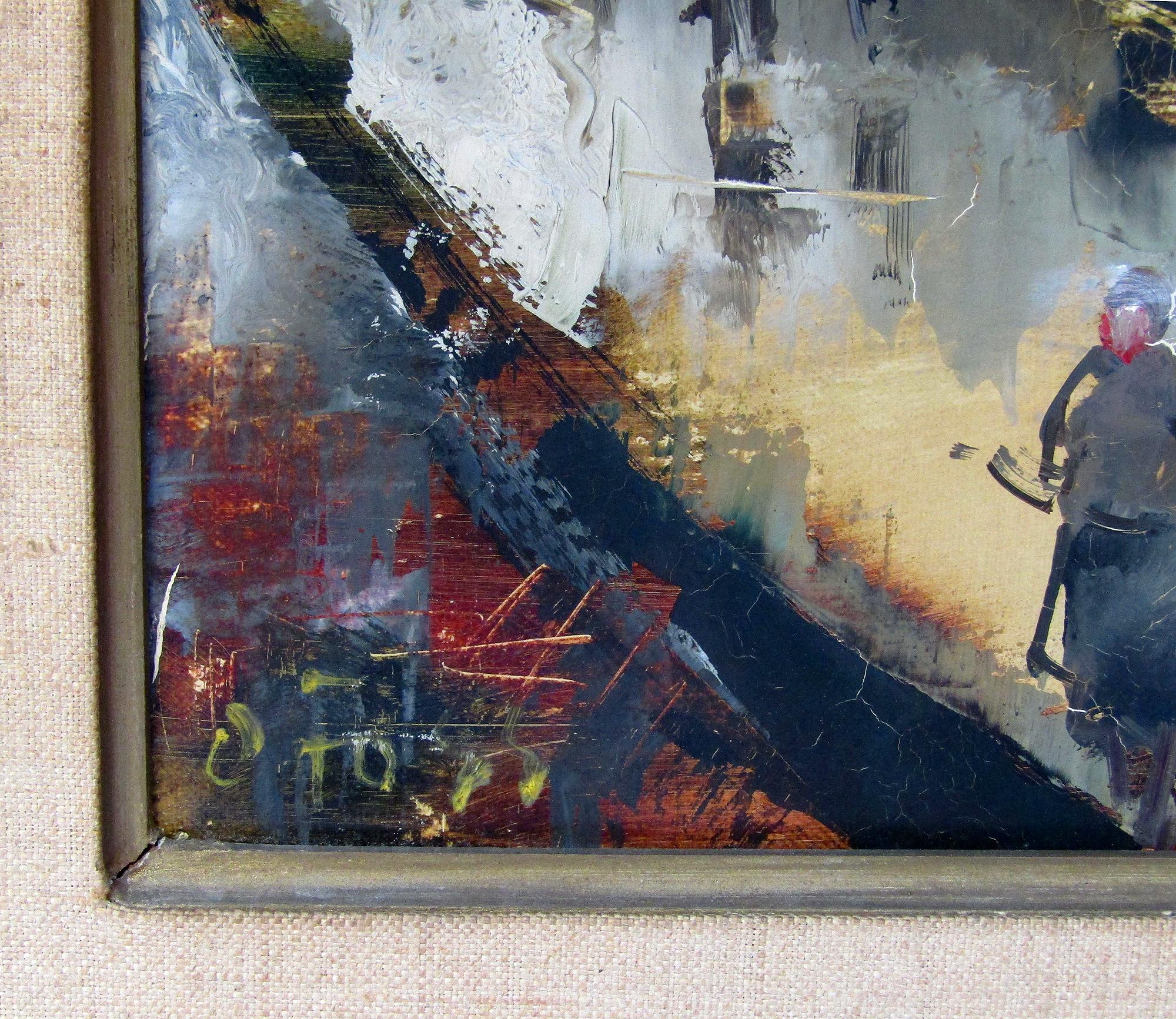 Français Huile sur toile vue de la Seine Paris par Oliver Foss (1920-2002)