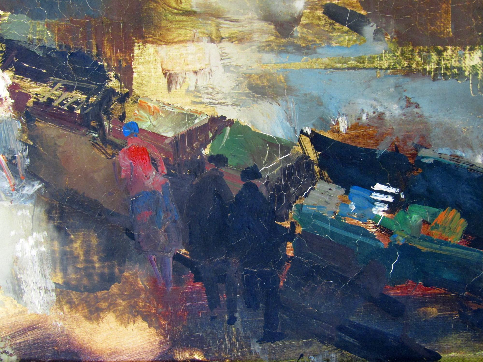 Huile sur toile vue de la Seine Paris par Oliver Foss (1920-2002) Bon état à Shepperton, Surrey
