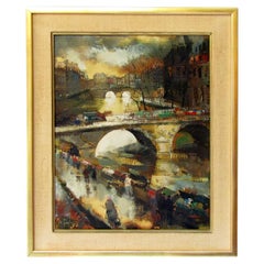 Huile sur toile vue de la Seine Paris par Oliver Foss (1920-2002)