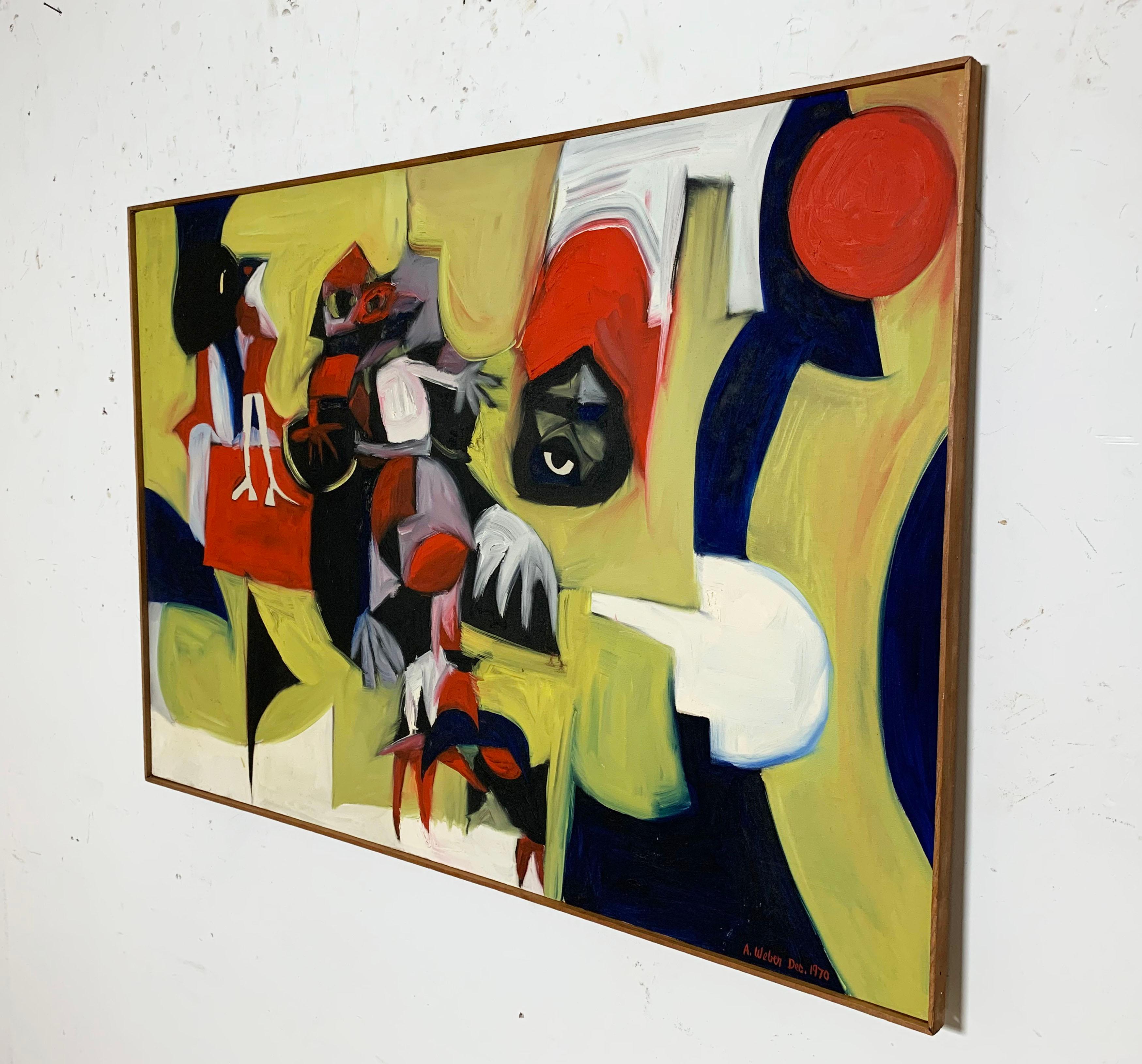 Une peinture à l'huile abstraite datée de 1970, réalisée par le célèbre expressionniste new-yorkais Arnold Weber.