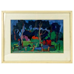 Used Expressionist Oil Painting of a Farmers Yard in Fauvist Style by Henri Titselaar