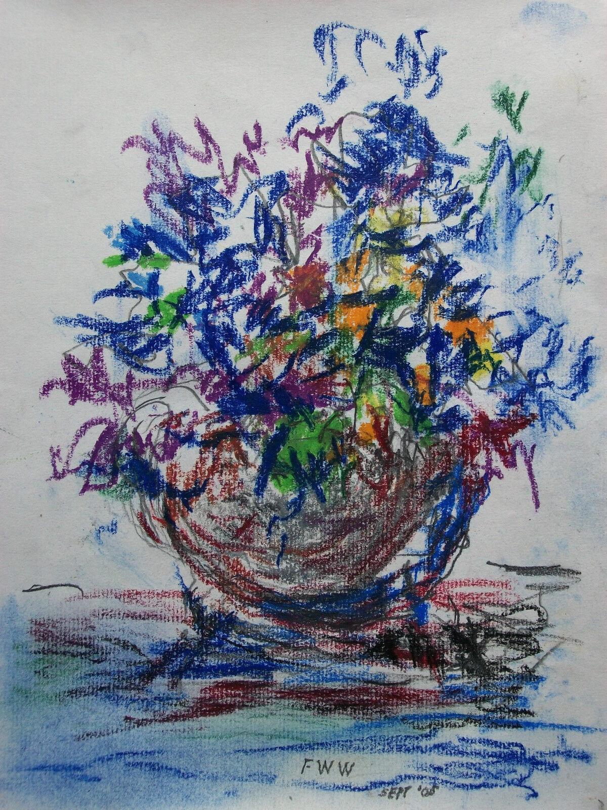 Modern Expressionist Oil Pastel Still Life on Paper - Signed - Unframed - Circa 2005 For Sale