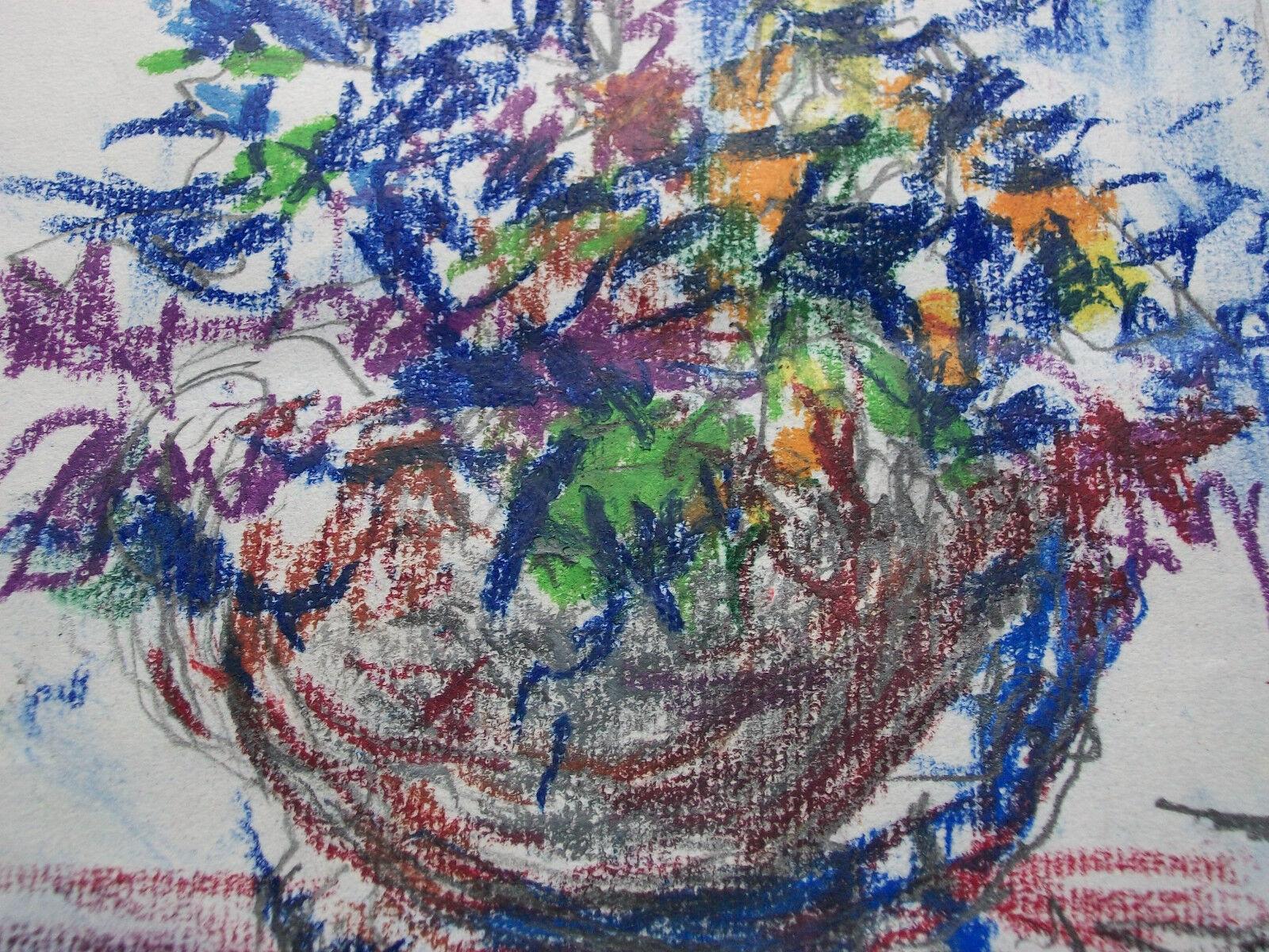 Expressionist Oil Pastel Still Life on Paper - Signed - Unframed - Circa 2005 In Good Condition For Sale In Chatham, ON