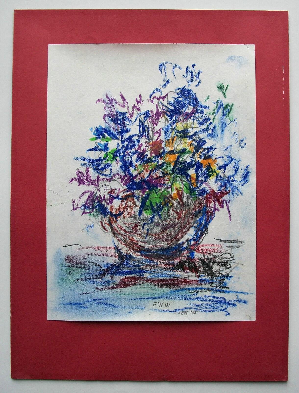 Nature morte expressionniste au pastel à l'huile sur papier - Signée - Non encadrée - Circa 2005 en vente 2