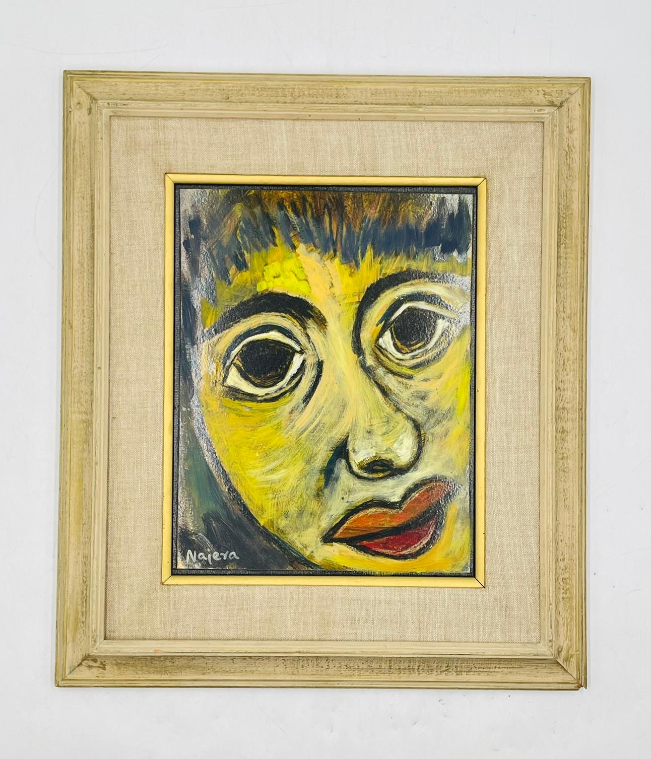 Organic Modern Expressionist Portrait by Héctor Najera, Oil on Board, Mexico, 20th Century.; For Sale