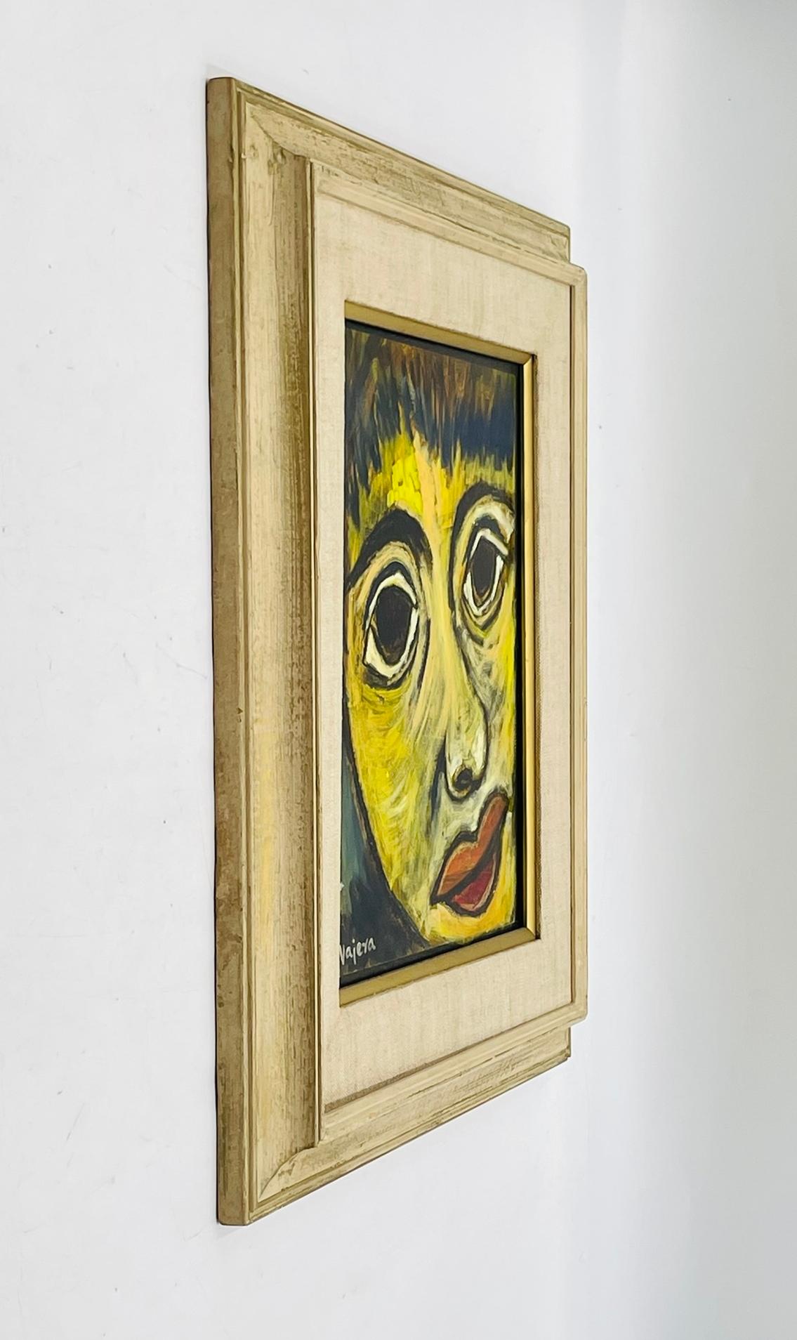 Mexican Expressionist Portrait by Héctor Najera, Oil on Board, Mexico, 20th Century.; For Sale