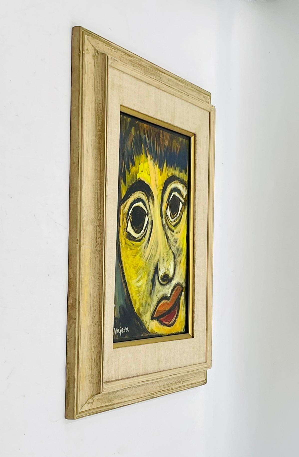 Hand-Painted Expressionist Portrait by Héctor Najera, Oil on Board, Mexico, 20th Century.; For Sale