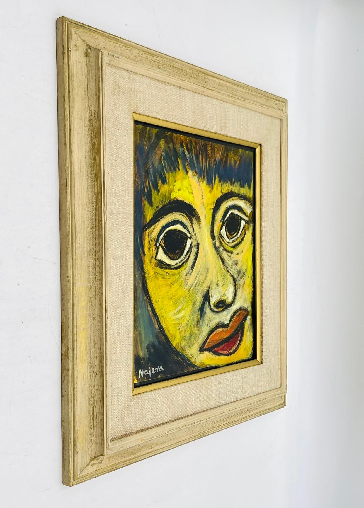 Expressionist Portrait by Héctor Najera, Oil on Board, Mexico, 20th Century.; In Good Condition For Sale In Los Angeles, CA