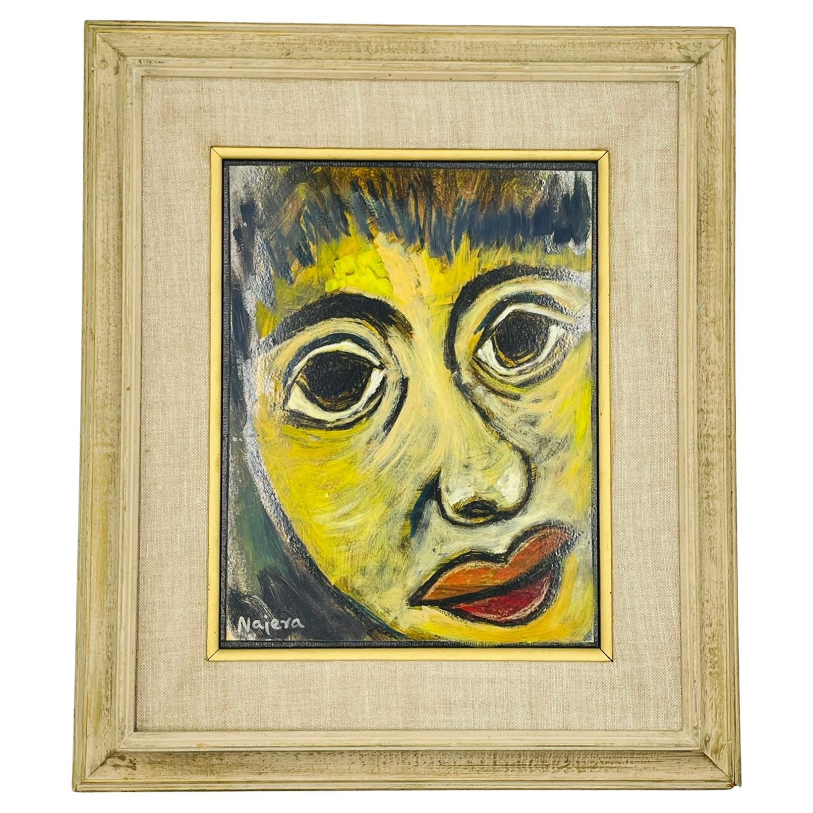 Expressionist Portrait by Héctor Najera, Oil on Board, Mexico, 20th Century.; For Sale