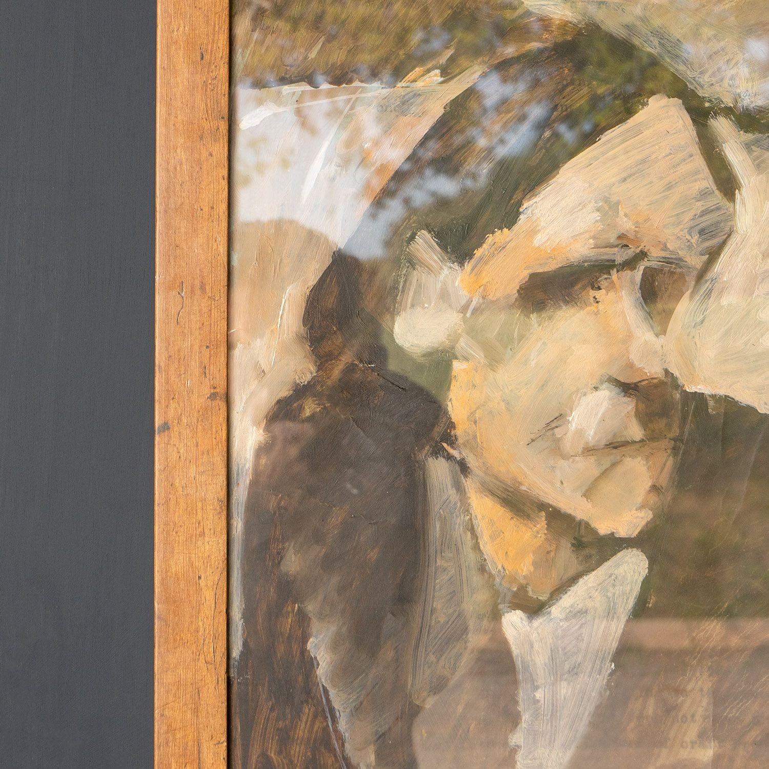 Britannique Portrait expressionniste vintage d'un homme, peinture à l'huile originale, milieu du 20e siècle en vente