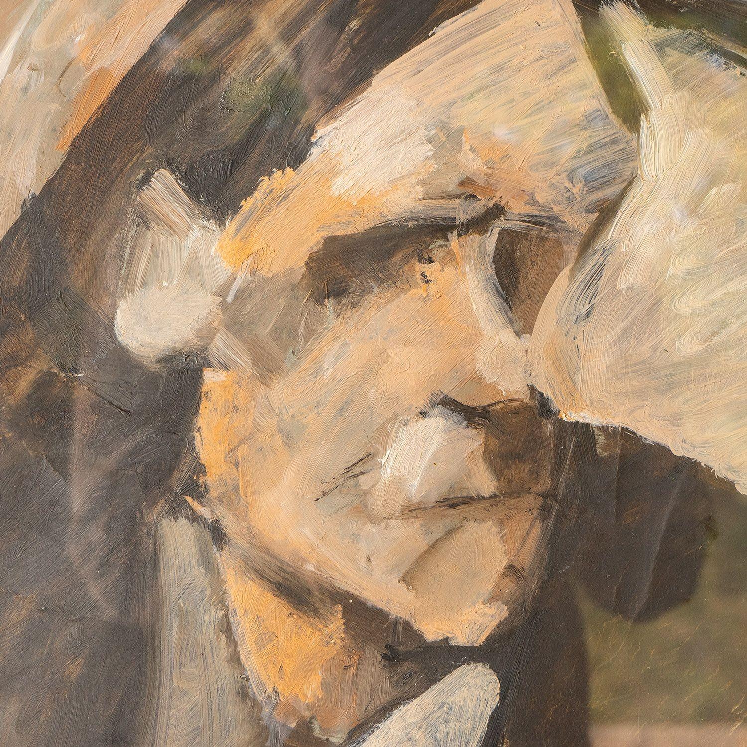 Peint à la main Portrait expressionniste vintage d'un homme, peinture à l'huile originale, milieu du 20e siècle en vente