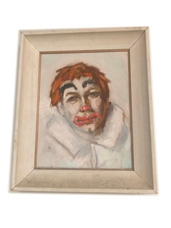 Expressionist Sad Clown Oil Painting by Jack Kennedy Hodgkin Dated 1959