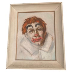 Expressionist Sad Clown Oil Painting by Jack Kennedy Hodgkin Dated 1959