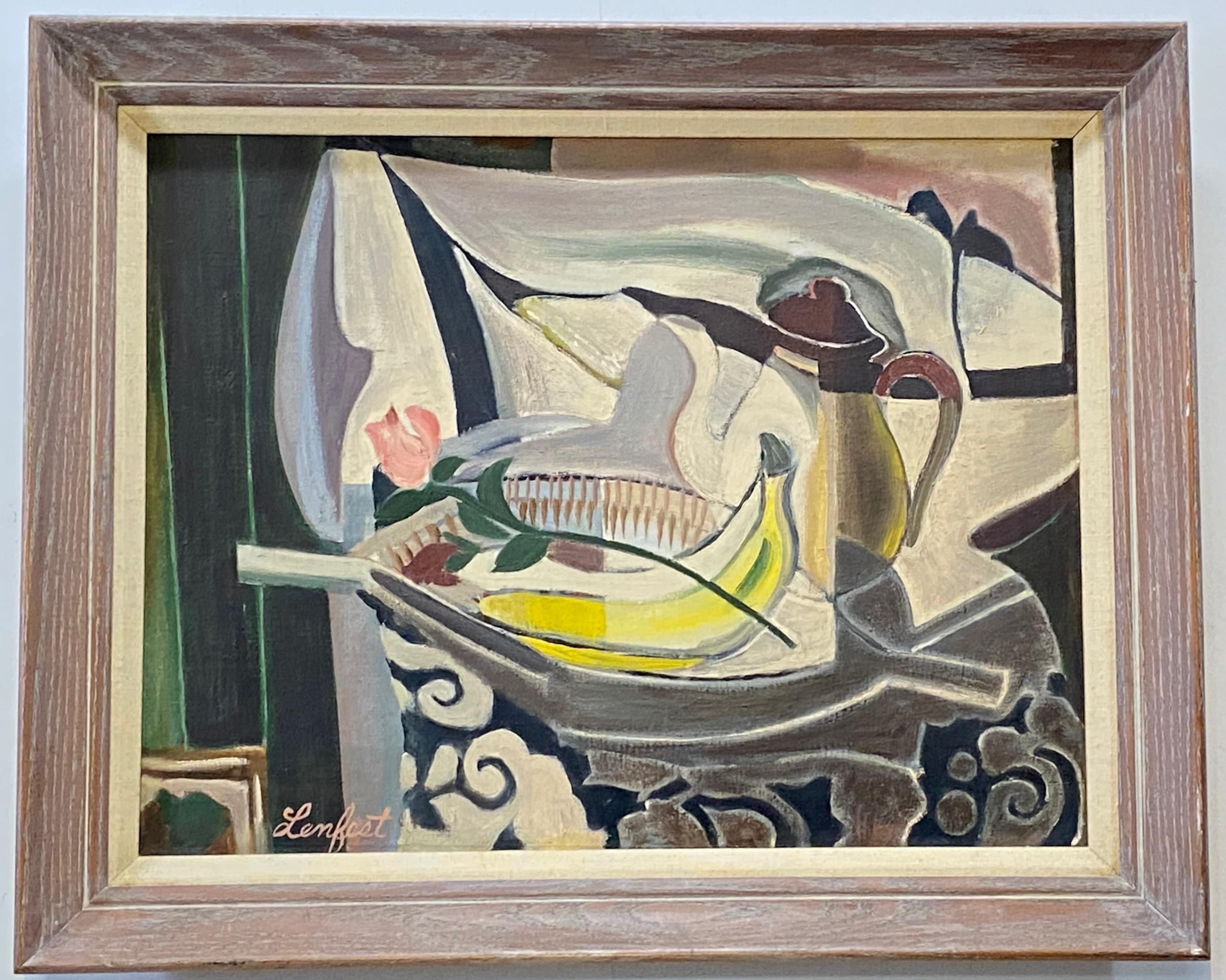 Canvas California Expressionist Still Life Painting signed Frank Lenfest For Sale