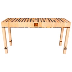 Expressionistic Geometric Inlaid Maple and Exotic Wood Console Table