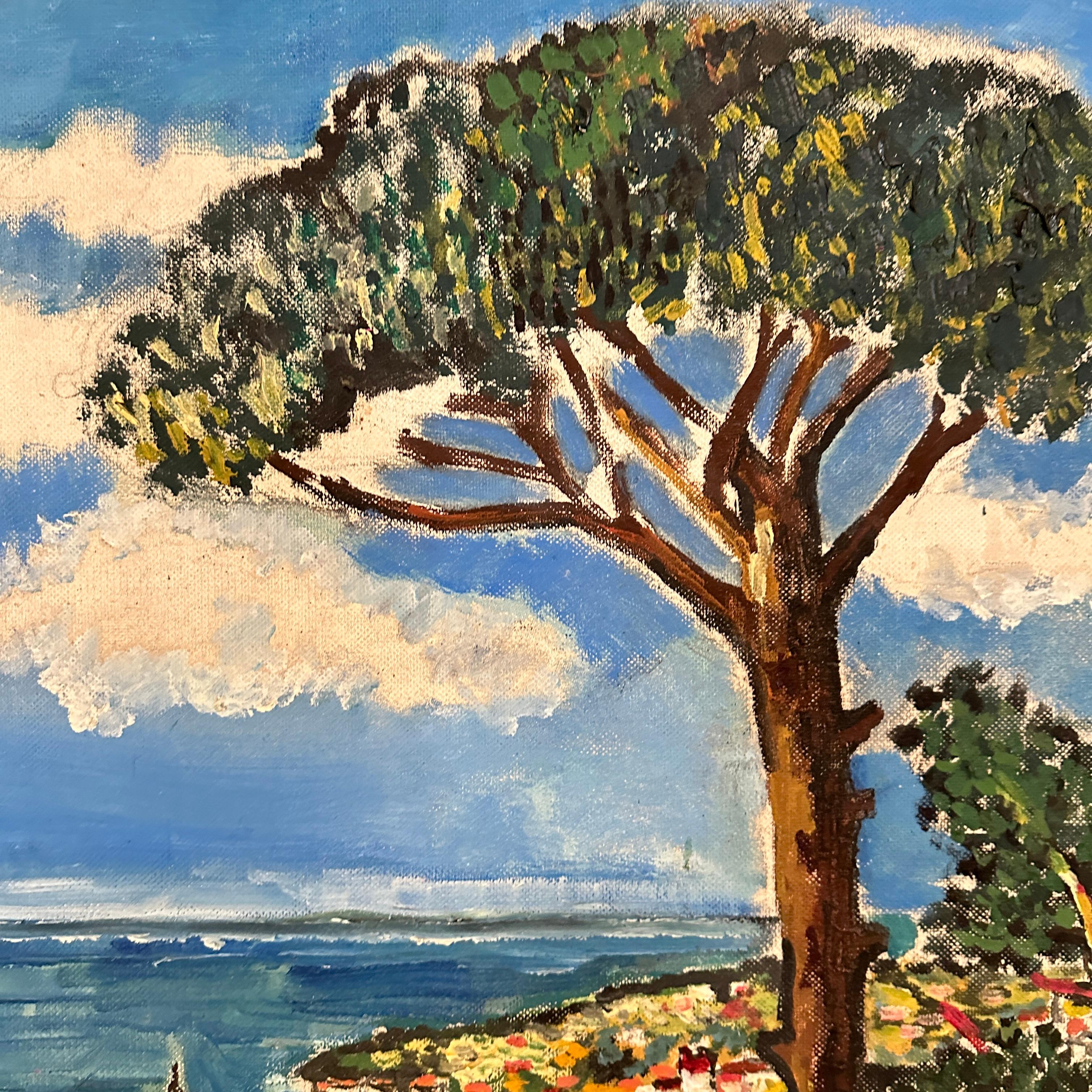 Expressionistisches Ölgemälde der Cote d' Azur, um 1970 (Ende des 20. Jahrhunderts) im Angebot
