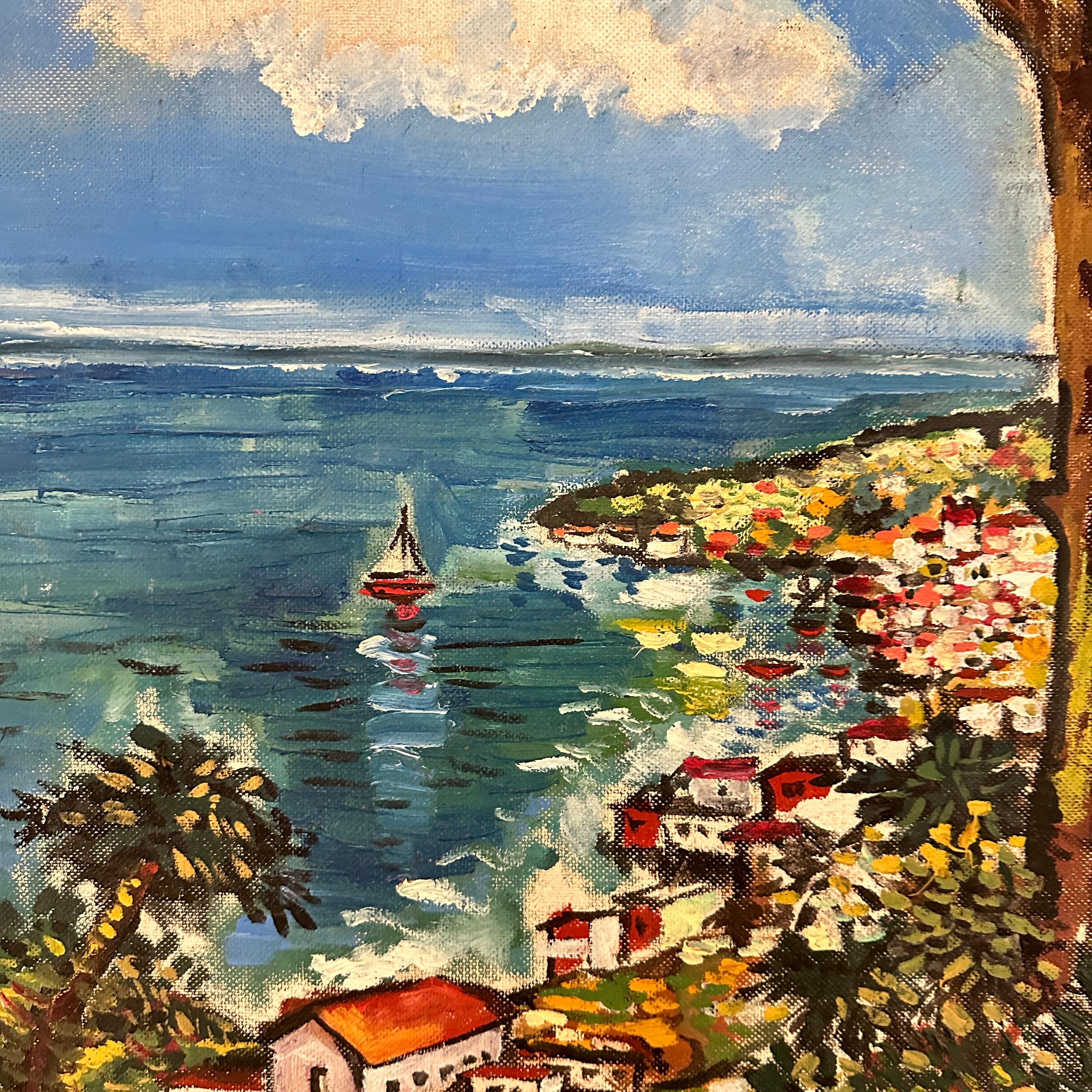 Expressionistisches Ölgemälde der Cote d' Azur, um 1970 (Farbe) im Angebot