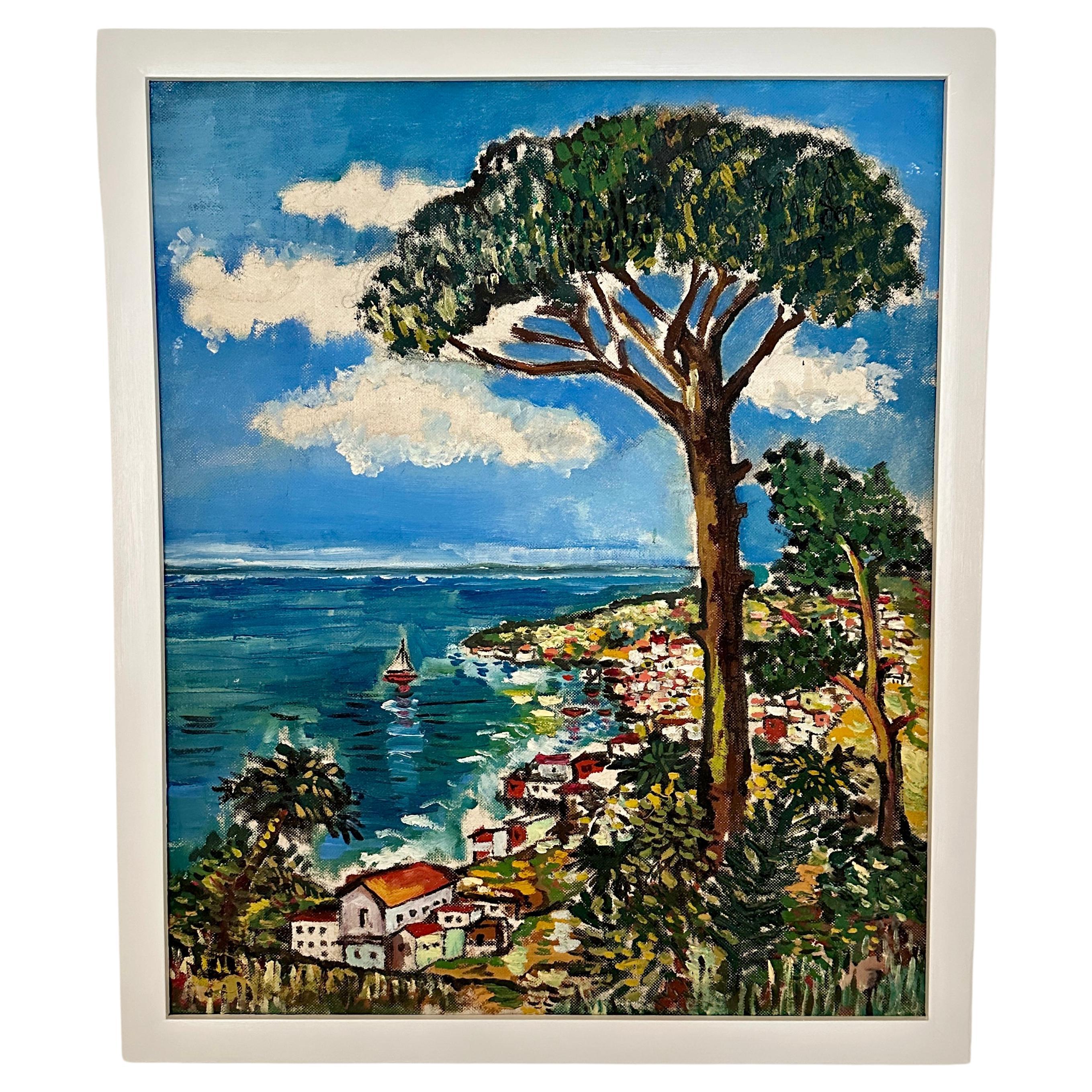 Óleo expresionista de la Costa Azul, hacia 1970