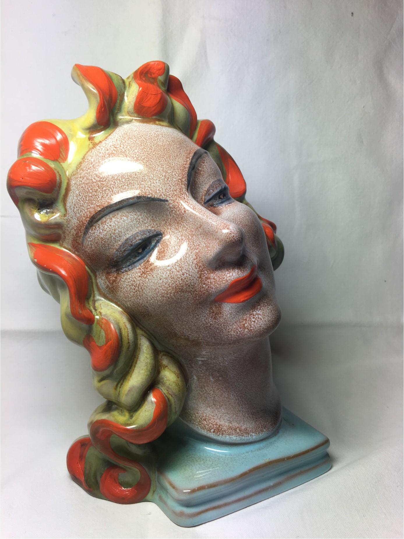 Expressive Art Deco Womans Ceramic Head from the Late 1930s Early 1940s For Sale 3
