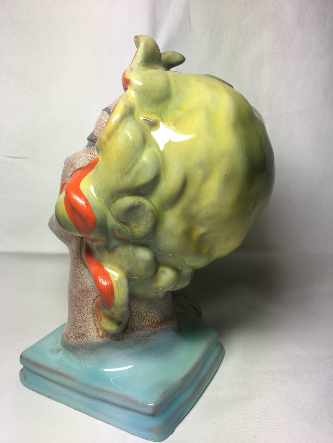 German Expressive Art Deco Womans Ceramic Head from the Late 1930s Early 1940s For Sale