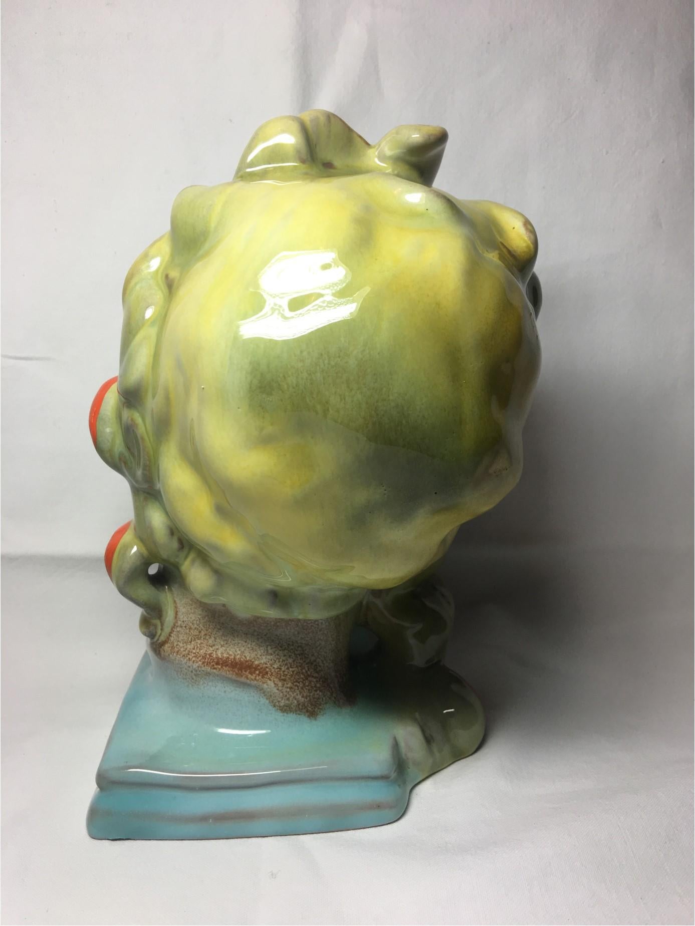 Expressive Art Deco Womans Ceramic Head from the Late 1930s Early 1940s In Good Condition For Sale In Frisco, TX