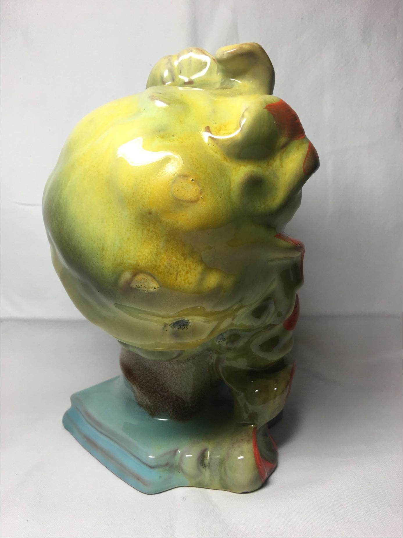 Mid-20th Century Expressive Art Deco Womans Ceramic Head from the Late 1930s Early 1940s For Sale