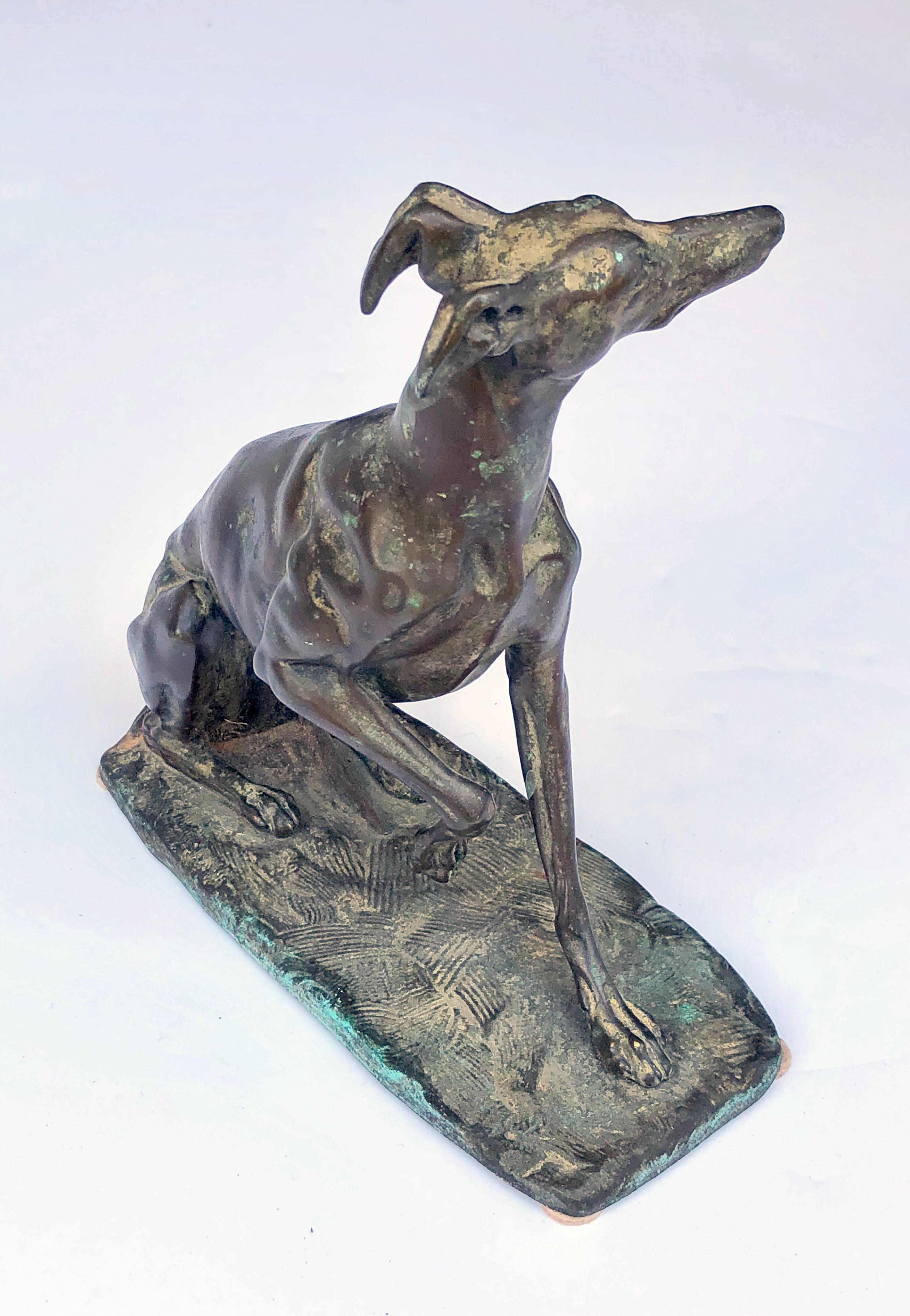 Français Lévrier en bronze expressif ; probablement d'Emmanuel Fremiet en vente