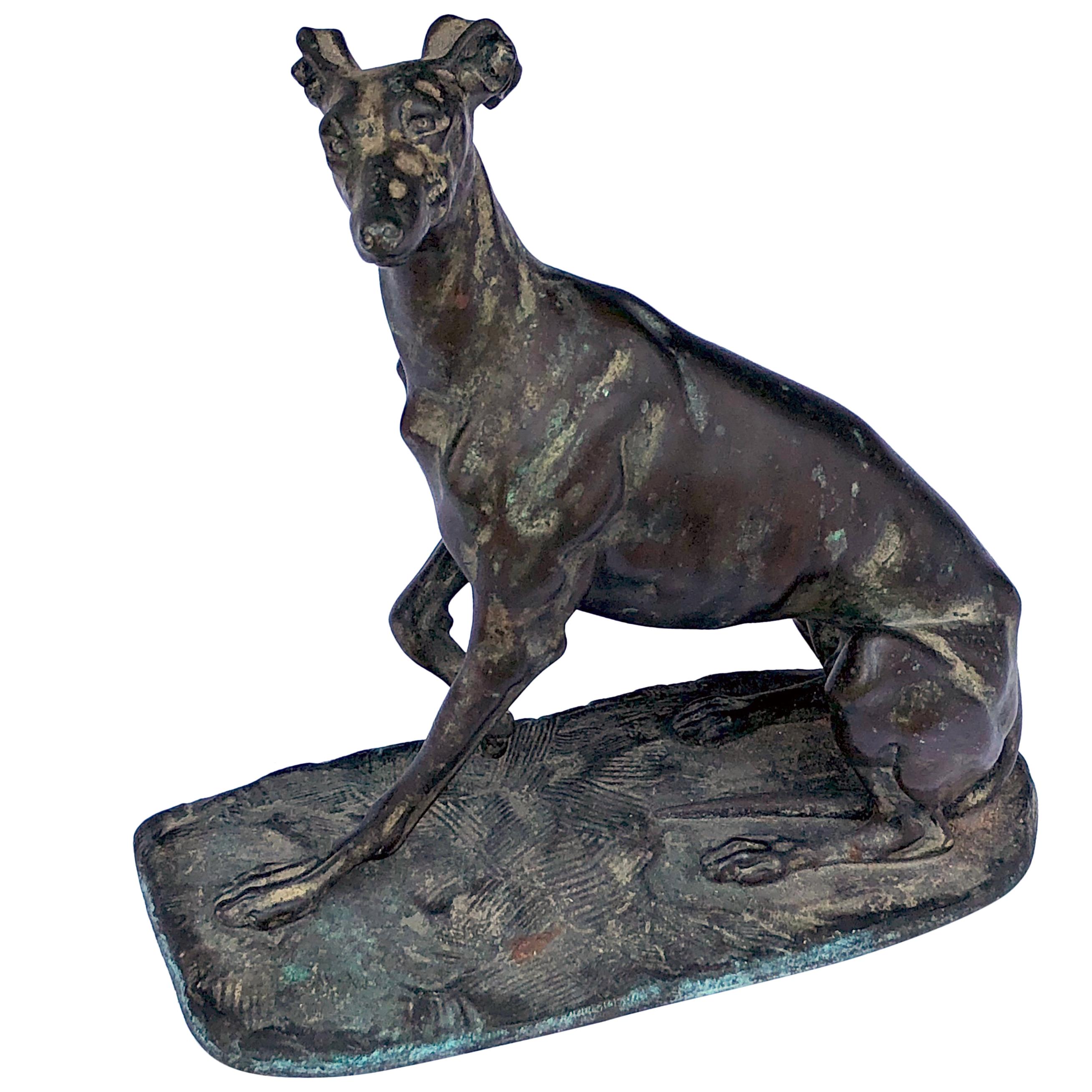 Ein ausdrucksstarker Windhund aus Bronze, möglicherweise von Emmanuel Fremiet