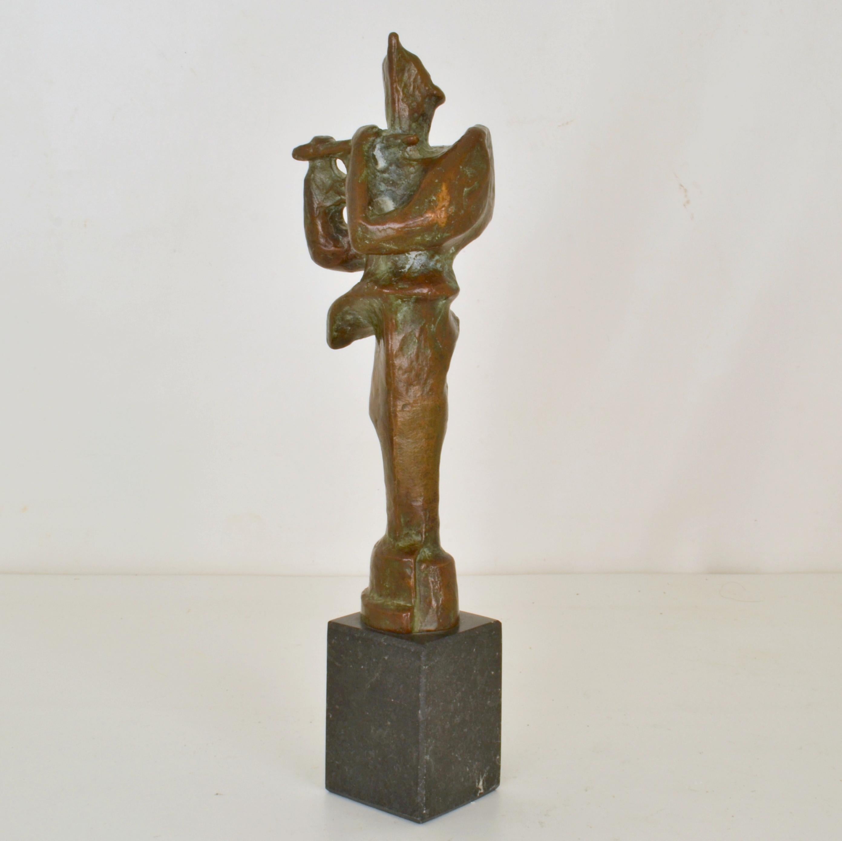 European Expressive Bronze Sculpture of Flute Player For Sale