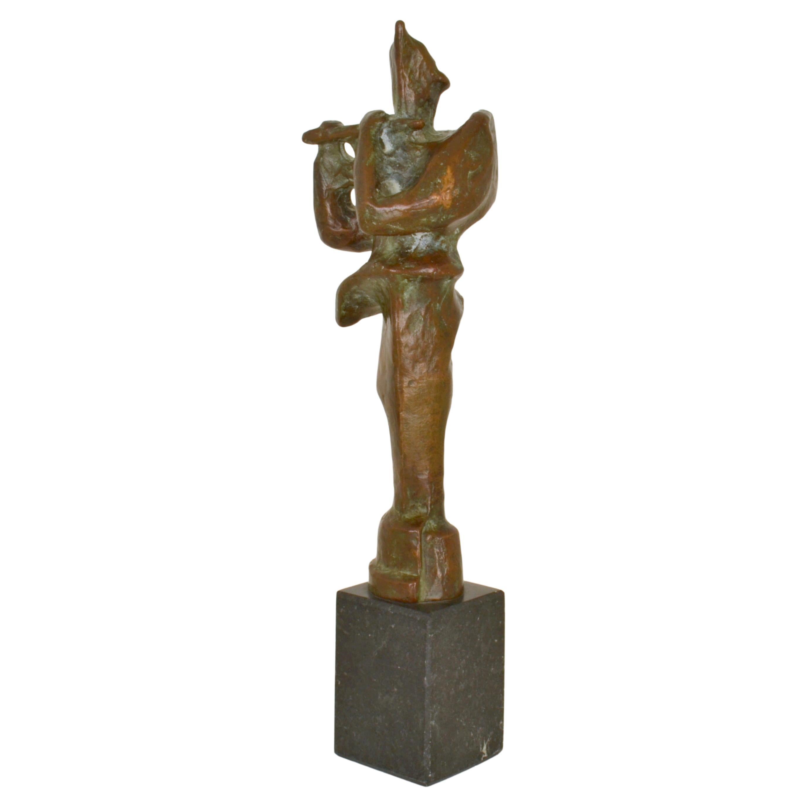 Expressive Bronze Sculpture of Flute Player For Sale