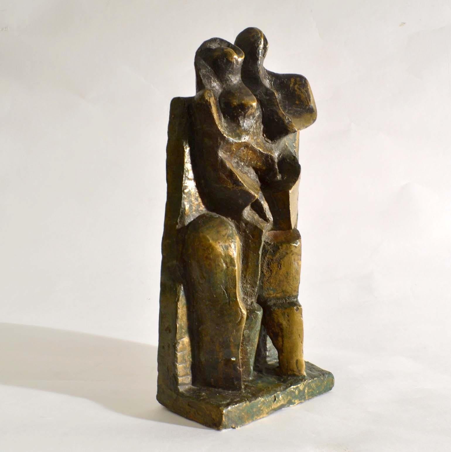 Expressionist Cubist Style Bronze Sculpture of Man, Women and Child, Dutch 1960's For Sale