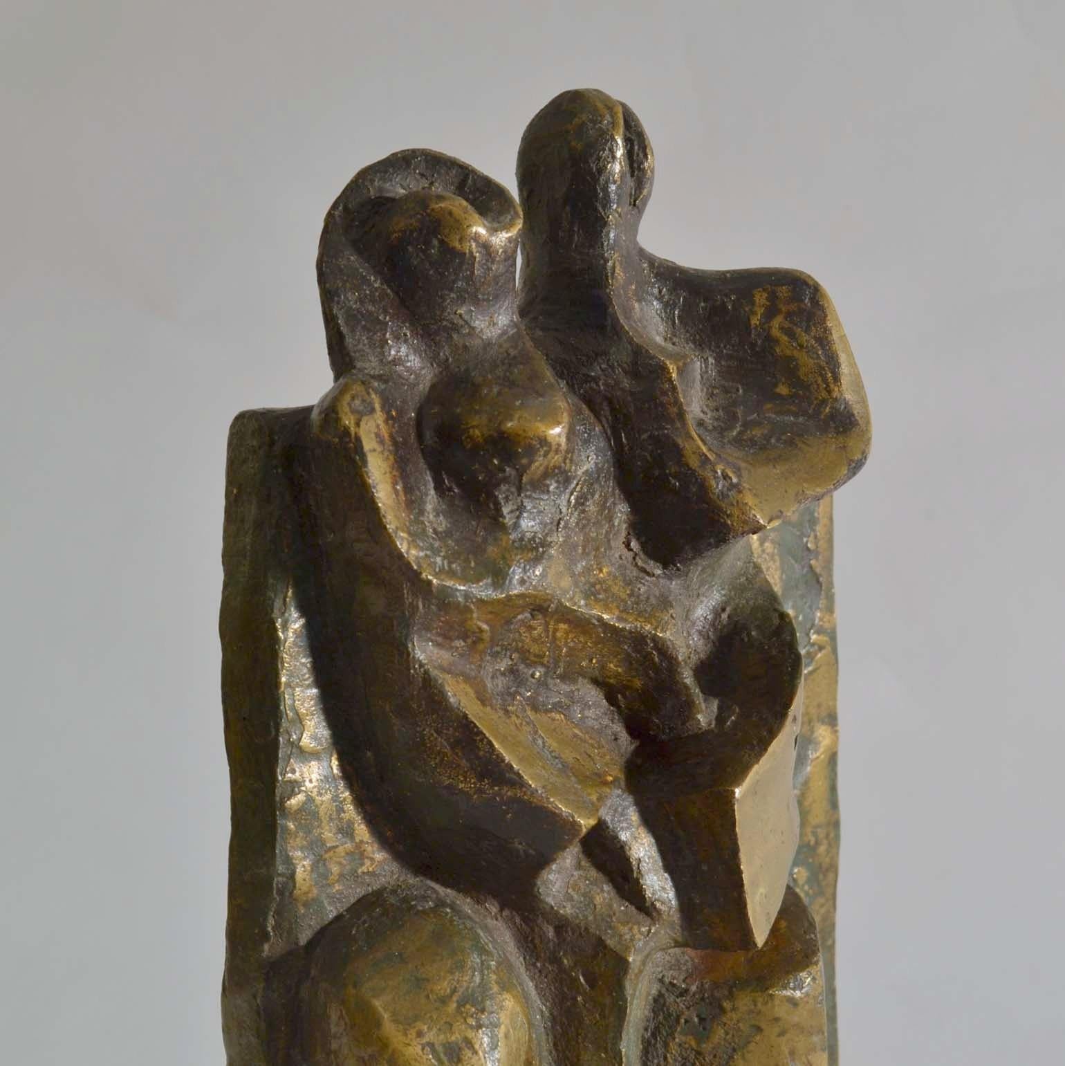 Cubist Style Bronze Sculpture of Man, Women and Child, Dutch 1960's In Excellent Condition For Sale In London, GB