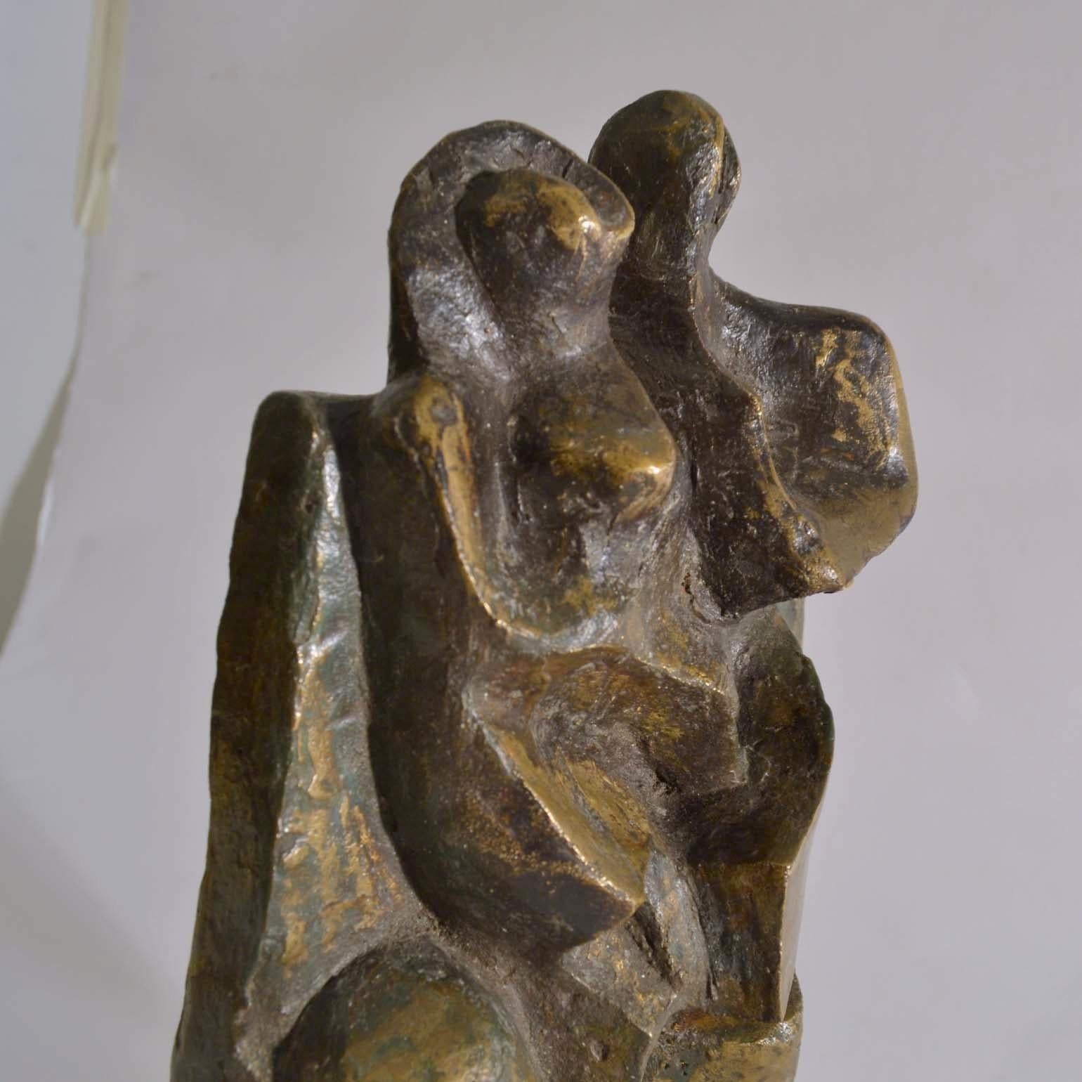 Mid-20th Century Cubist Style Bronze Sculpture of Man, Women and Child, Dutch 1960's For Sale