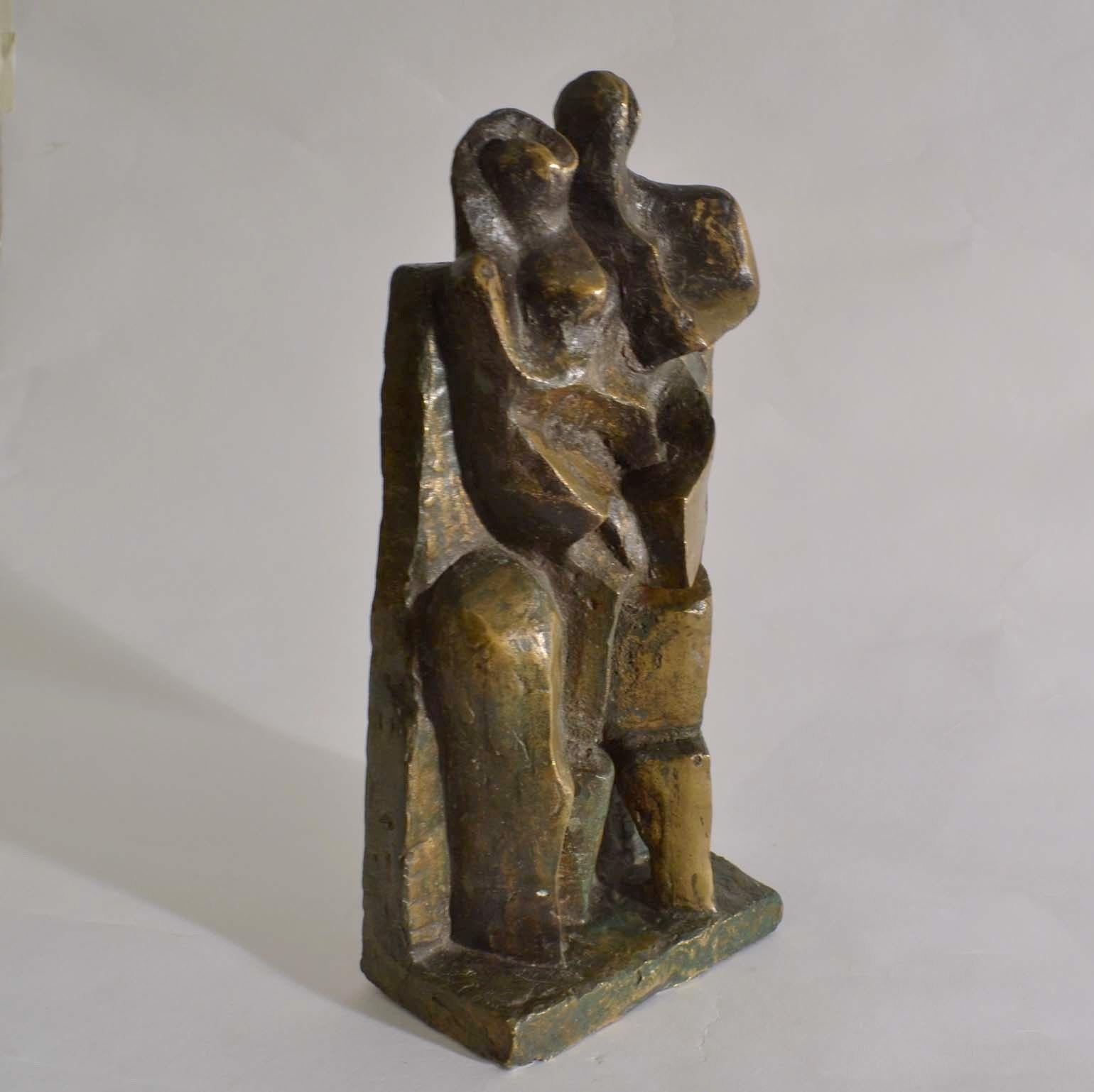 Cubist Style Bronze Sculpture of Man, Women and Child, Dutch 1960's For Sale 1