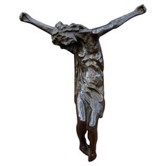 Antique Expressive Bronze Wall Corpus of Christ, Rarely Signed Artist, ca. 1920