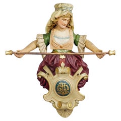 Expressive Carved Wooden Lady Towel Holder ca. 1900