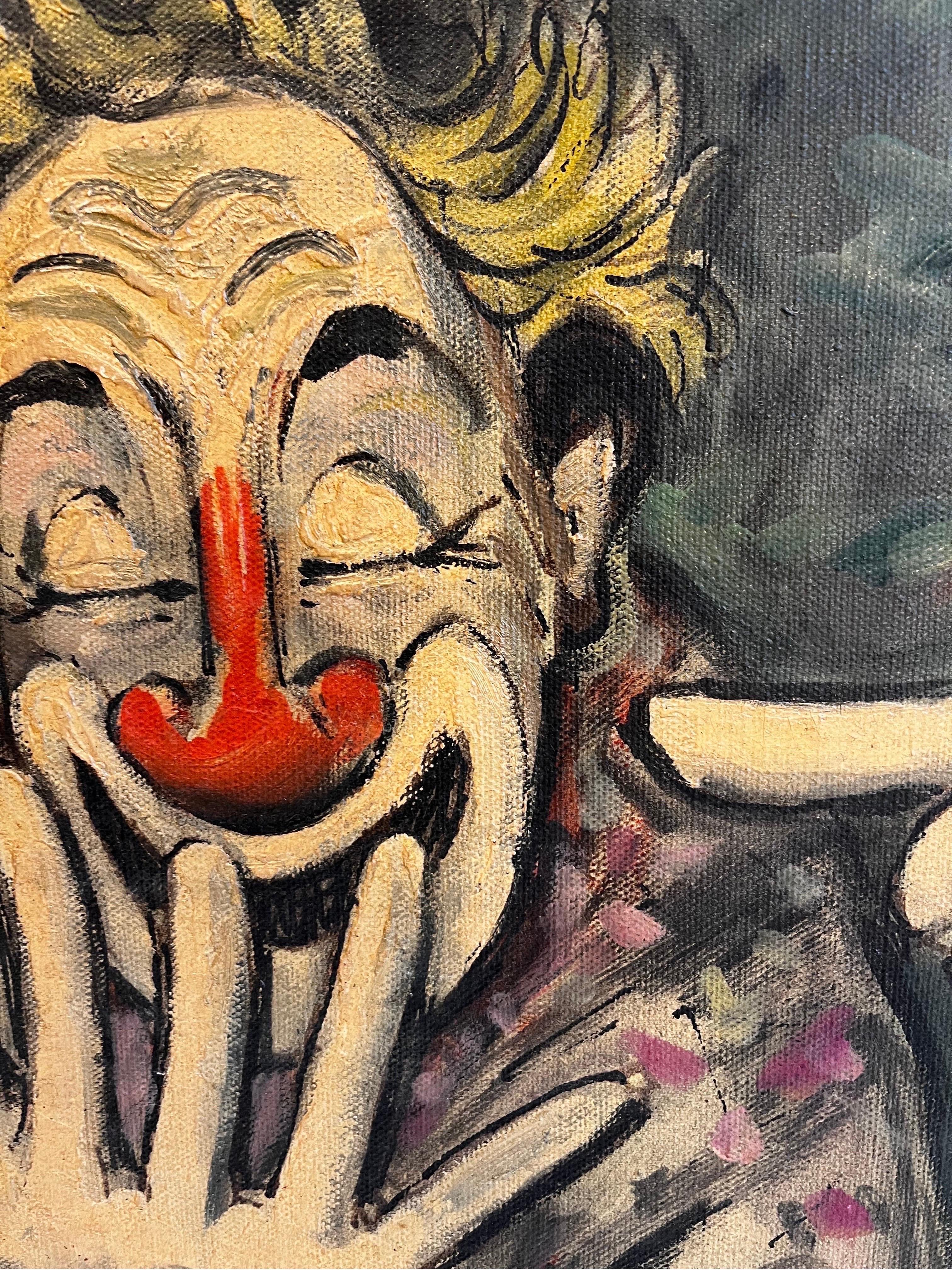 clown oil painting signed