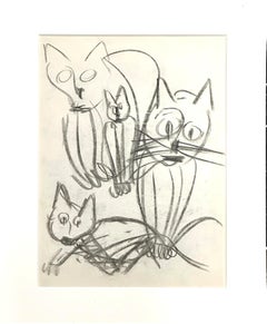 Expressive Drawing of Cats Framed 1966 Dutch