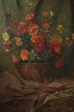 Nature morte florale expressive avec des dahlias par Hugo V.I.I., années 1930.