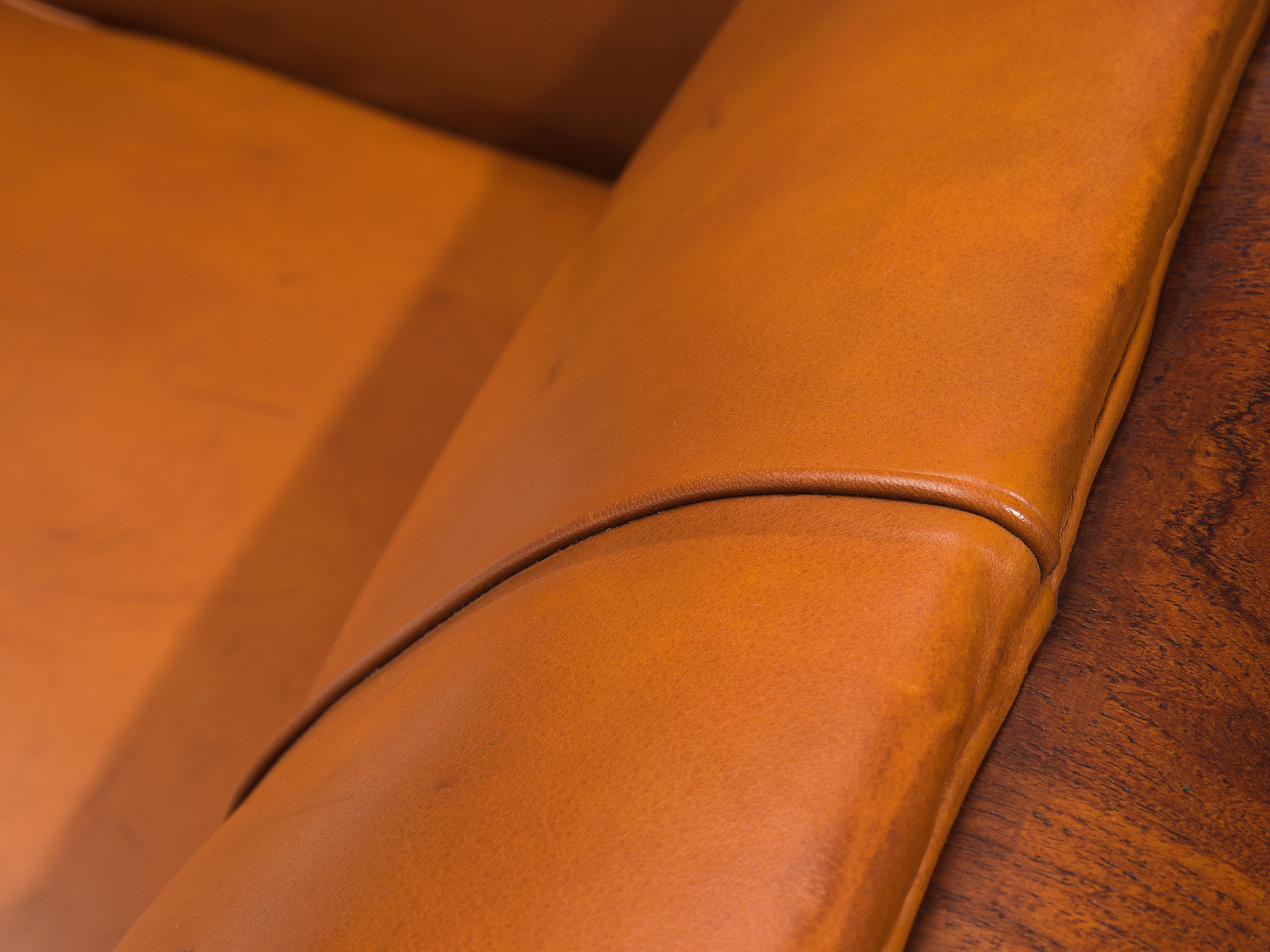 Scandinavian Modern Frits Henningsen Sofa in Teak and Cognac Leather