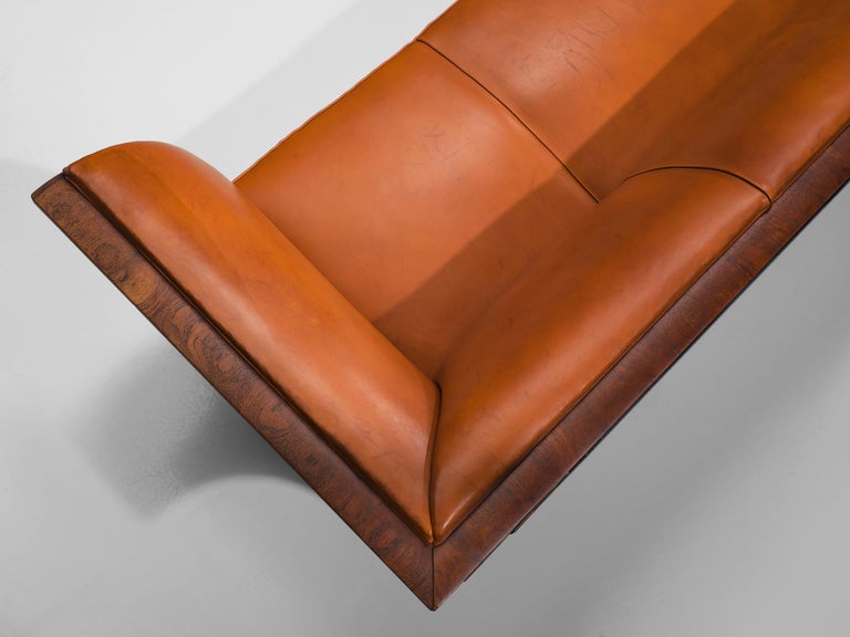 Frits Henningsen Sofa in Teak and Cognac Leather For Sale 1