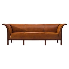 Expressive Frits Henningsen Sofa in Teak and Cognac Leather