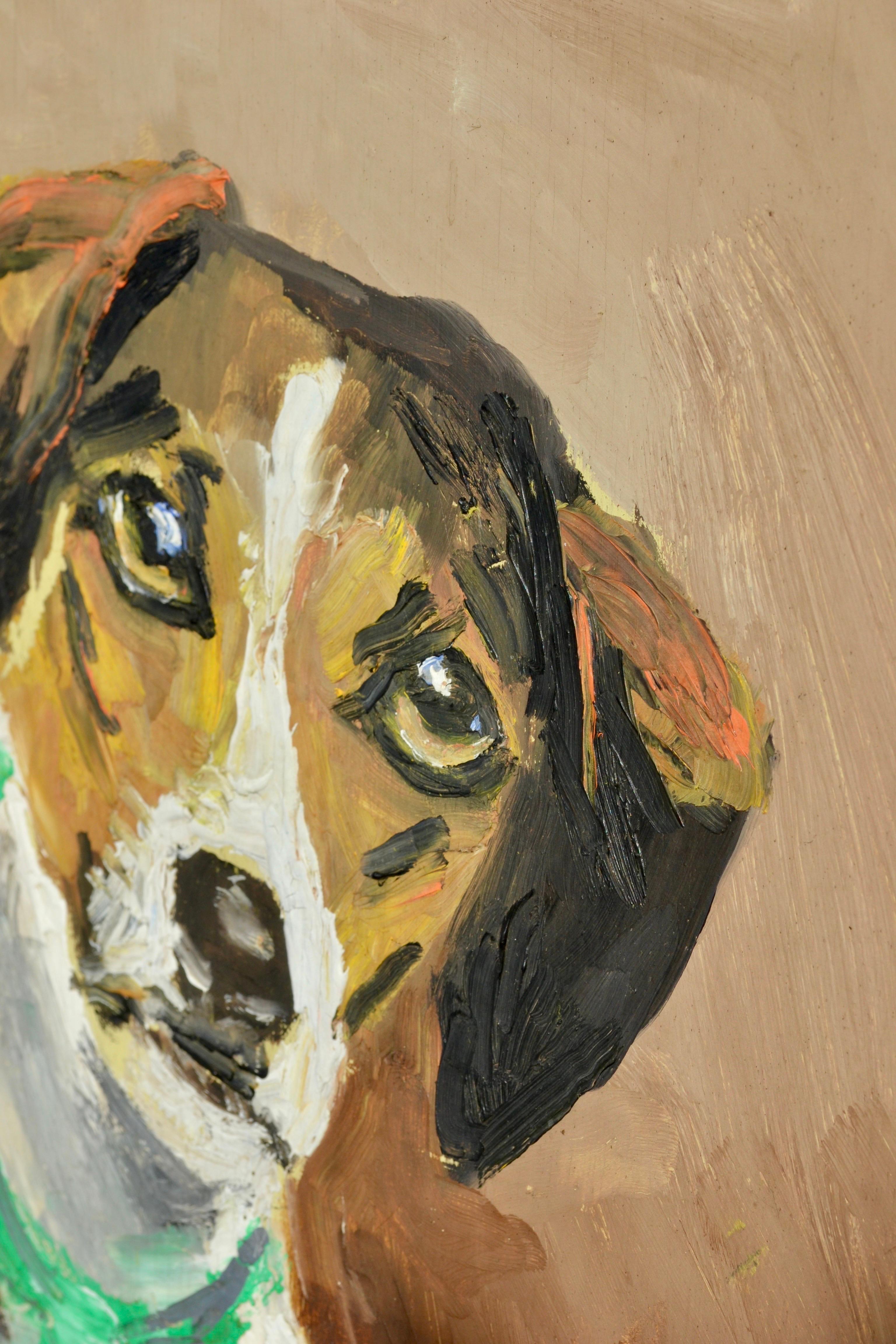 Dipinto a mano Ritratto di cane moderno ed espressivo, firmato Mourry, Francia, anni '50 in vendita