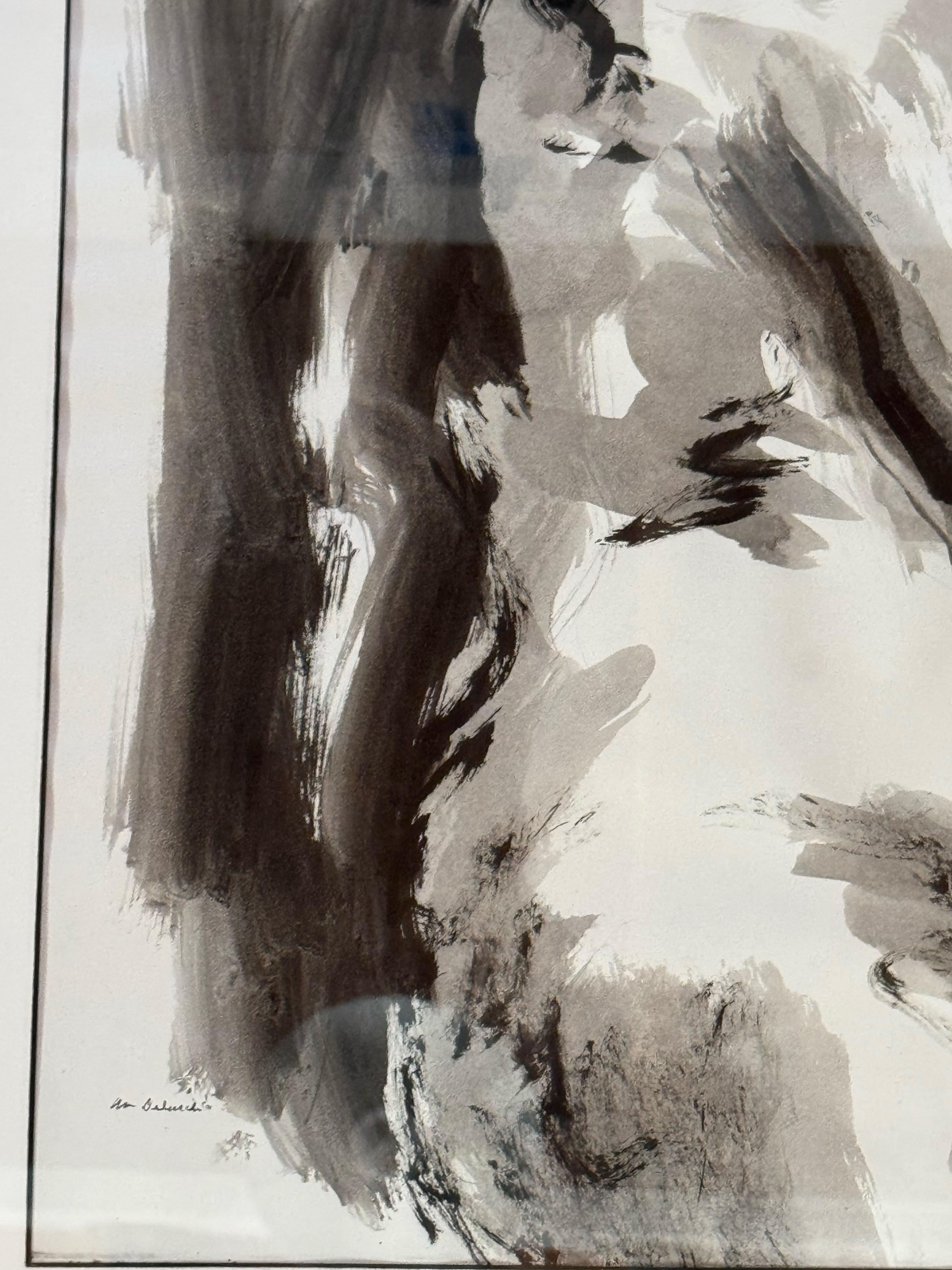 Expressive Monochromatic Nude Figure Study by William Delucchi, Signed and Dated In Good Condition For Sale In San Carlos, CA