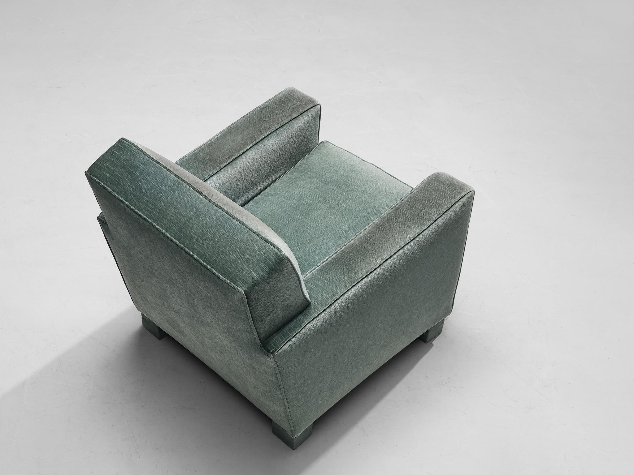Expressive Pair of Italian Lounge Chairs in Velvet Mint Upholstery 5