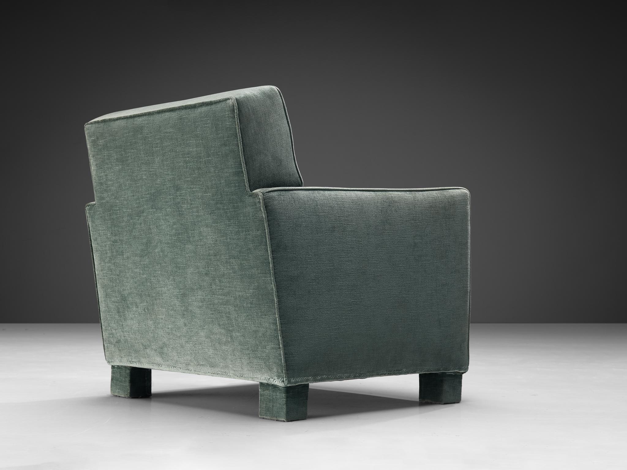 Expressive Pair of Italian Lounge Chairs in Velvet Mint Upholstery 2