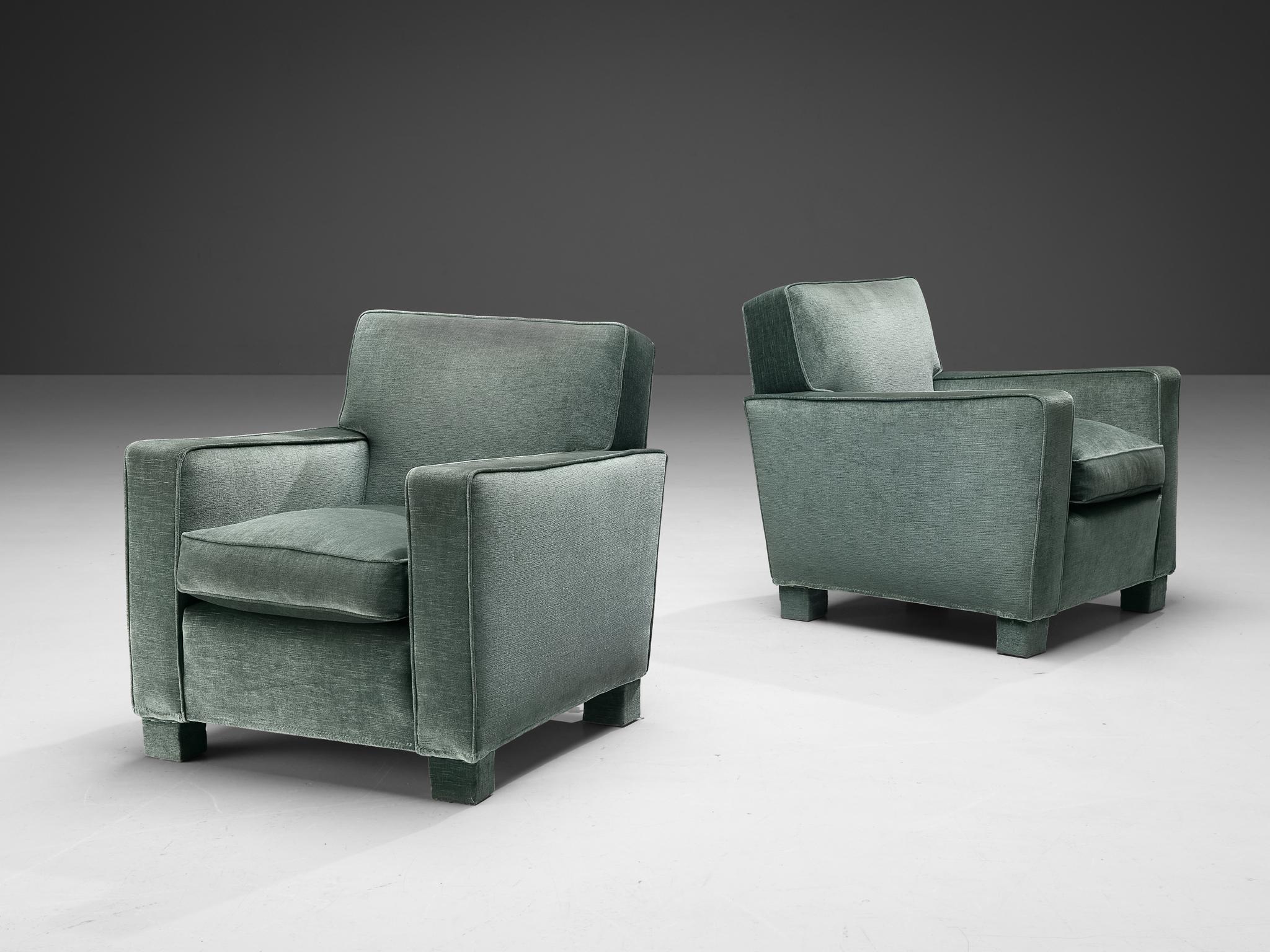 Expressive Pair of Italian Lounge Chairs in Velvet Mint Upholstery 4