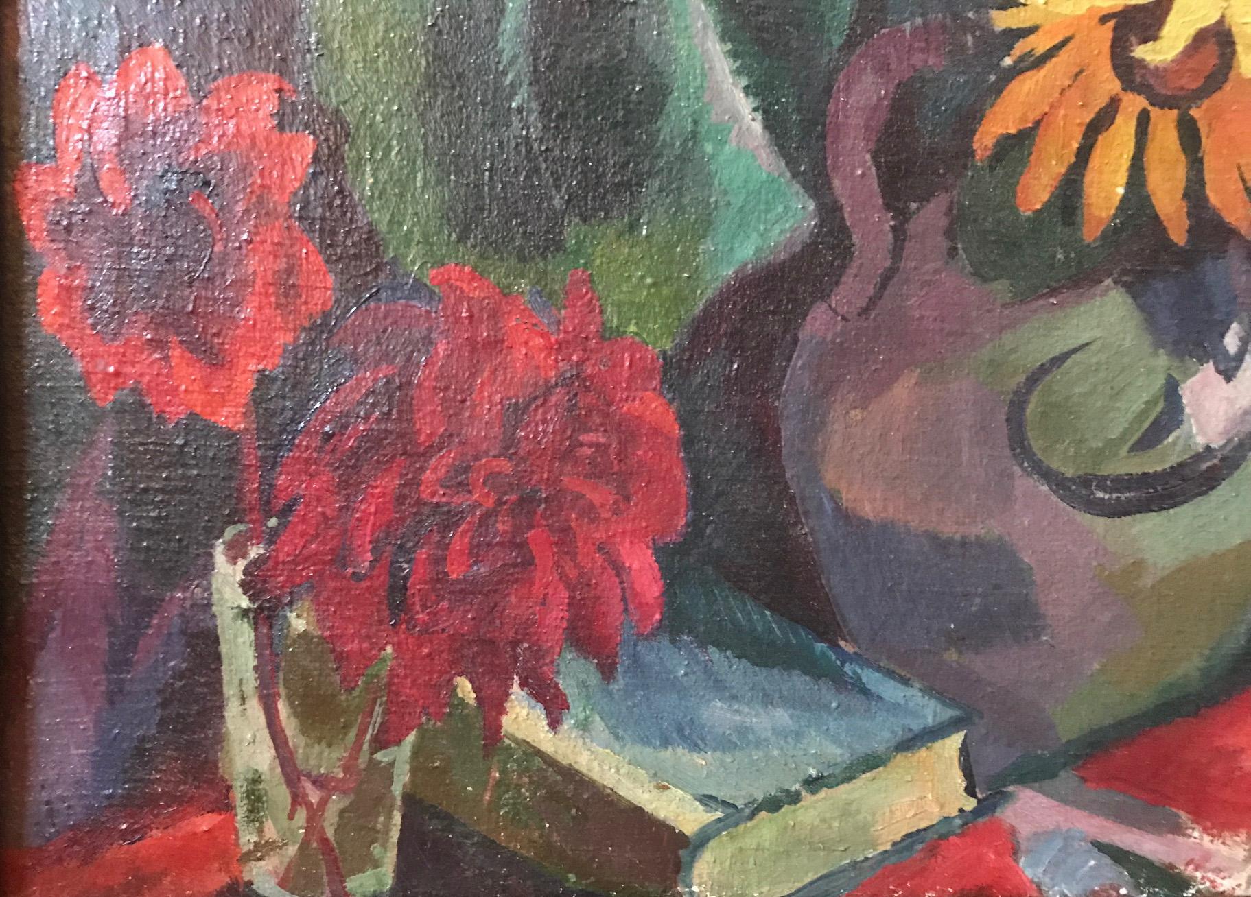 Peint à la main Peinture à l'huile - Réalisme expressif - Nature morte - Tournesols, E. Gotzmann en vente