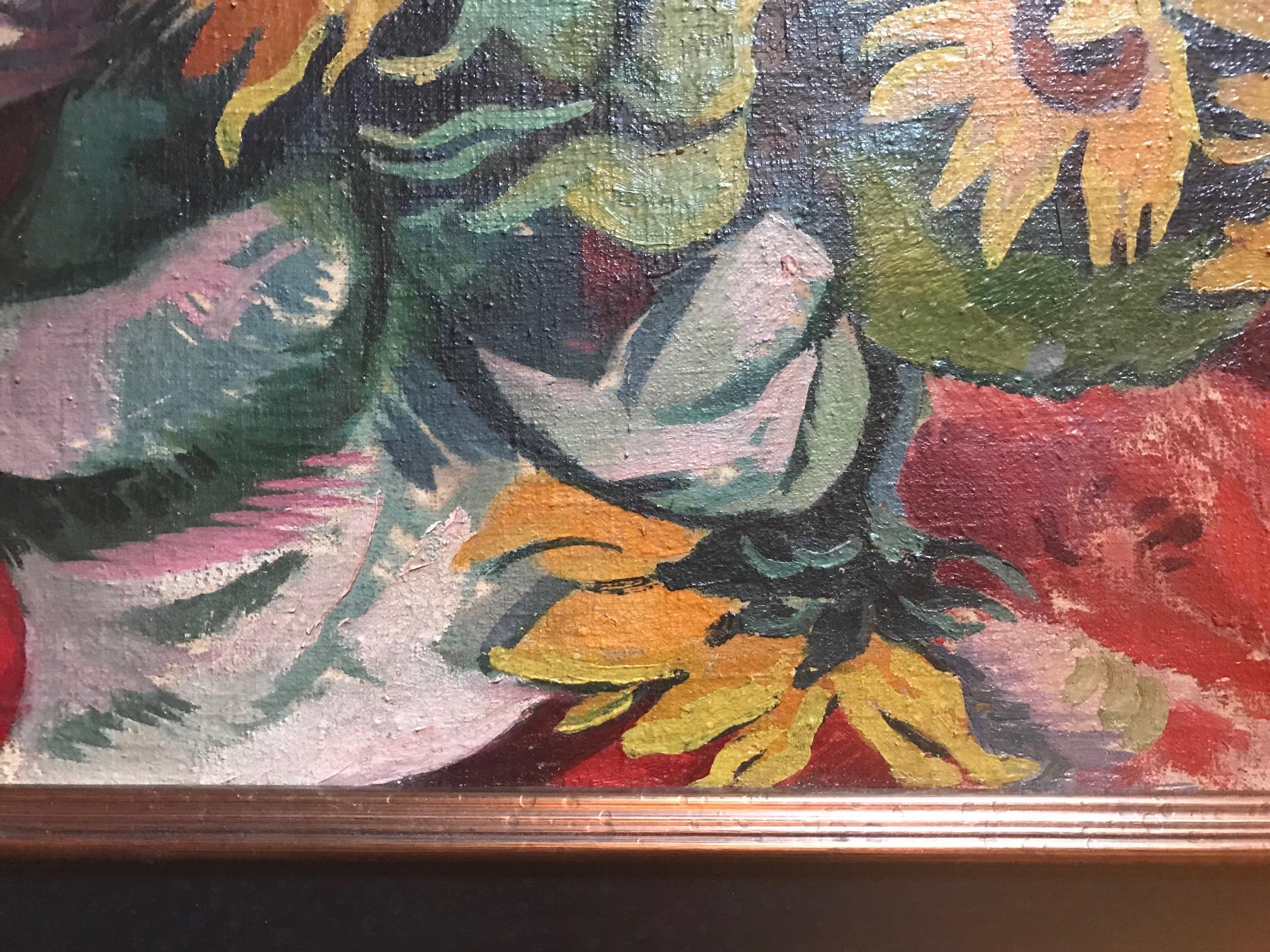 Realismo expresivo Pintura al óleo Naturaleza muerta Girasoles, E. Gotzmann en Bueno estado para la venta en Vero Beach, FL